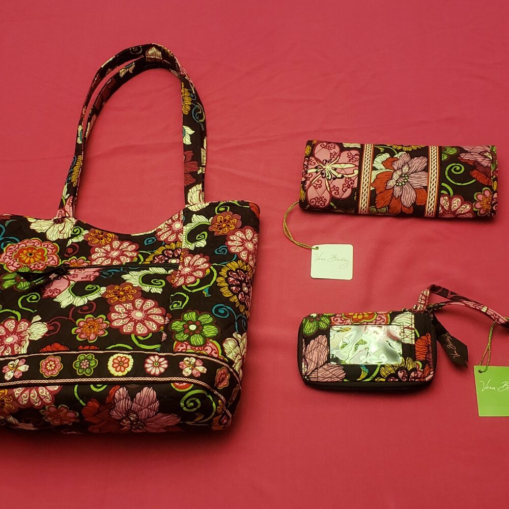 Brand New Vera Bradley Mod Floral Pink Tote w/ Wallet & Wristlet Set - Picture 2 of 11